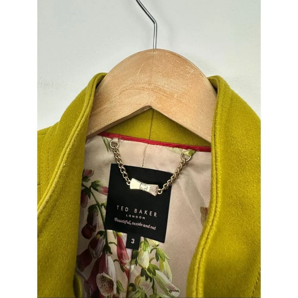 Ted Baker Women’s Wrenn Chartreuse Green Wool Cashmere Blend Peplum Blazer Jacke - Picture 8 of 16